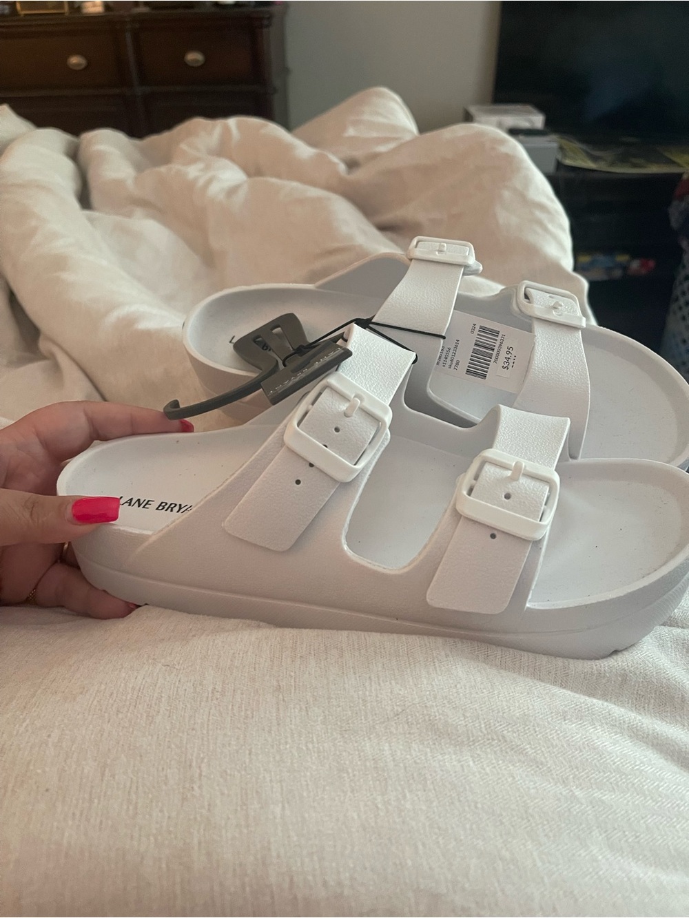 Lane Bryant White Double-Buckle Slide Sandals